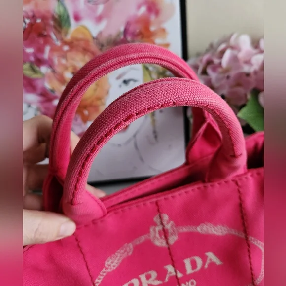 PRADA Pink Peonia Canapa Canvas Tote Bag